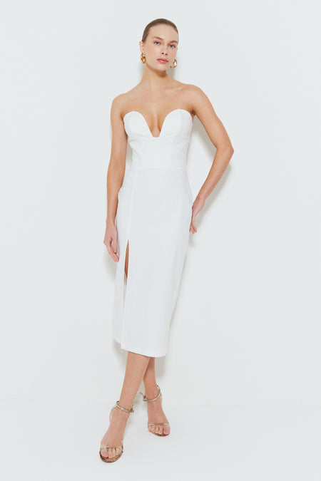 VESTIDO MIDI TOMARA QUE CAIA COM BUSTO ESTRUTURADO OFF WHITE