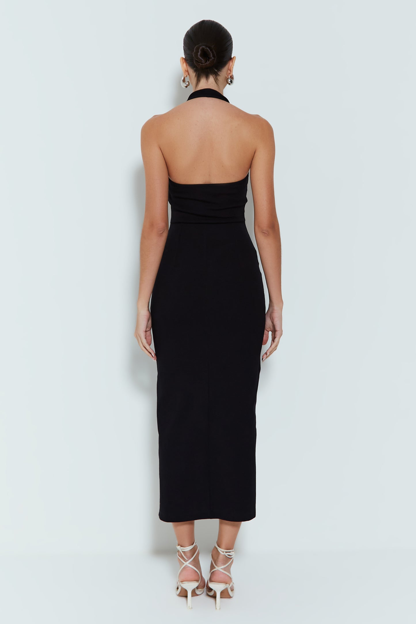 VESTIDO MIDI FRENTE UNICA COM ZIPER DUPLO PRETO