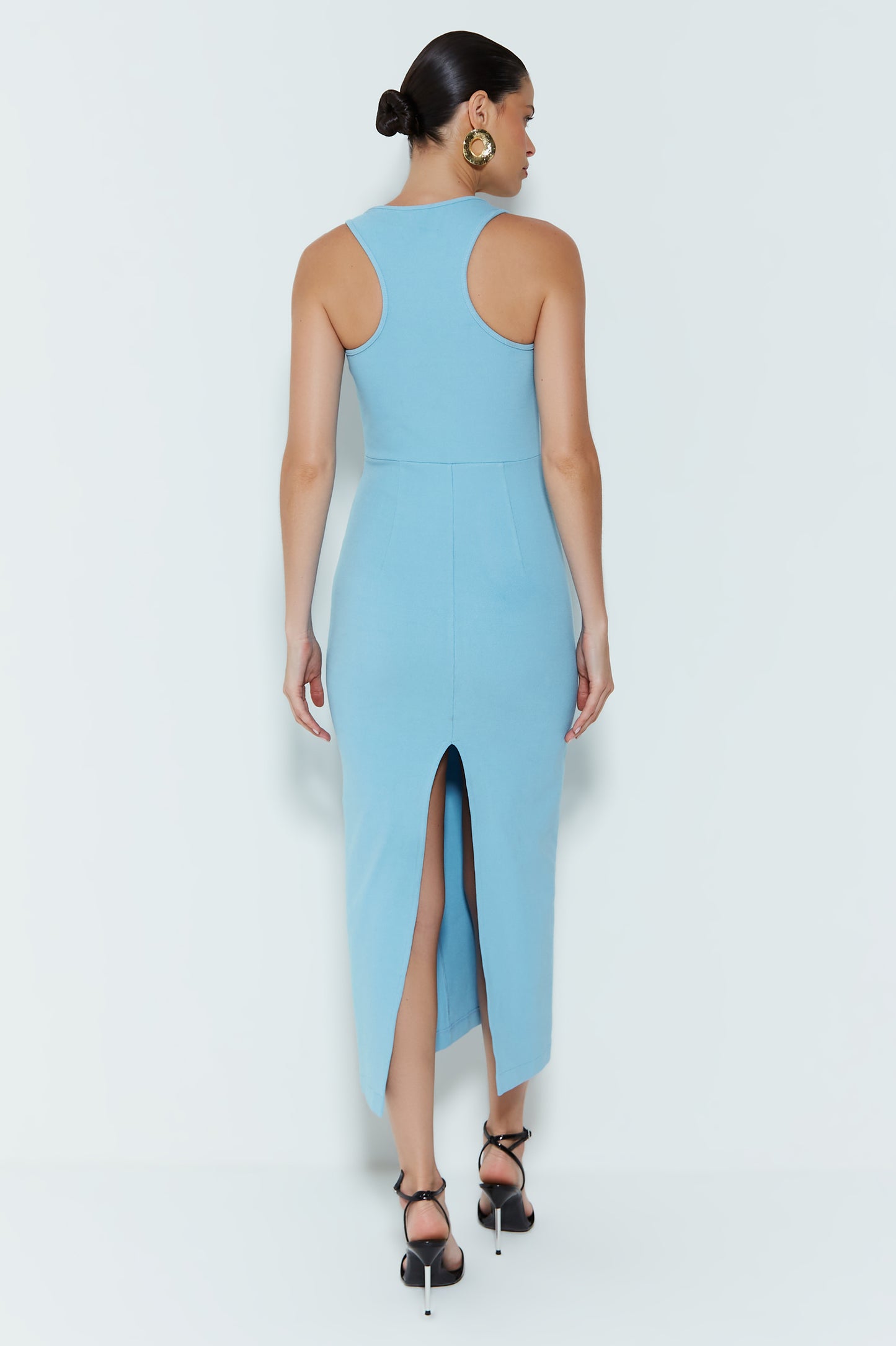 VESTIDO MIDI COSTAS NADADOR E RECORTES AZUL OCEANO