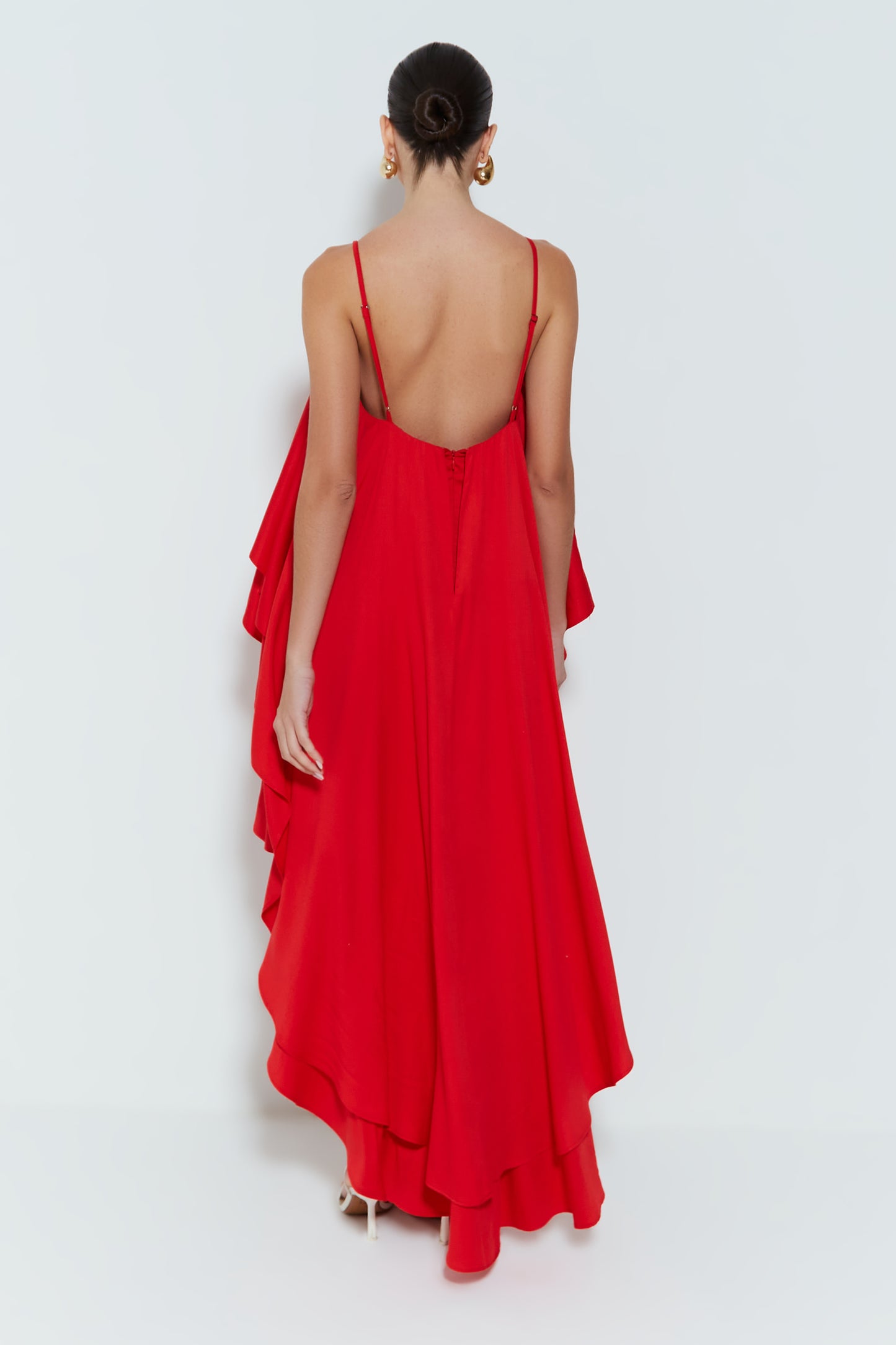 VESTIDO MULLET COM BABADOS E ALCA FINA VERMELHO