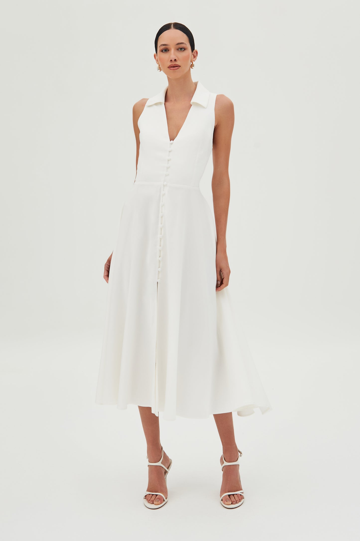 VESTIDO MIDI COM BOTOES FRONTAL ABERTURA COSTAS OFF WHITE