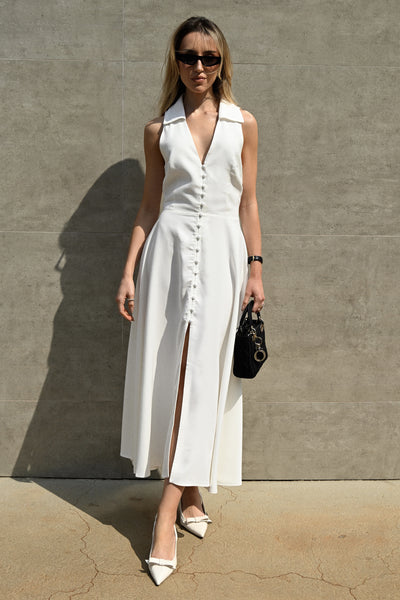 VESTIDO MIDI COM BOTOES FRONTAL ABERTURA COSTAS OFF WHITE