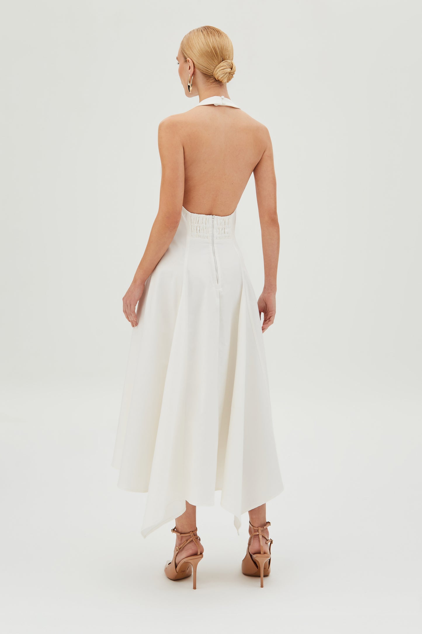 VESTIDO MIDI FECHAMENTO DE BOTAO PESCOCO FRENTE UNICA OFF WHITE