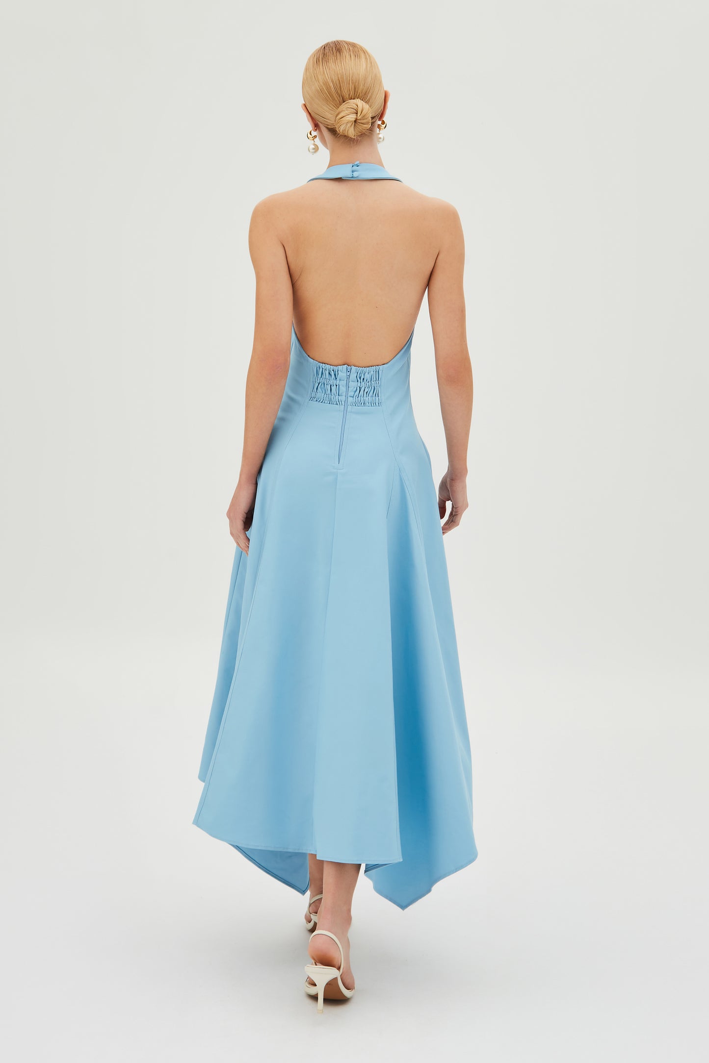 VESTIDO MIDI FECHAMENTO DE BOTAO PESCOCO FRENTE UNICA AZUL OCEANO
