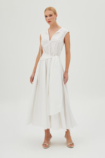 VESTIDO MIDI COM SOBREPOSICAO PARA AMARRACAO CINTURA OFF WHITE