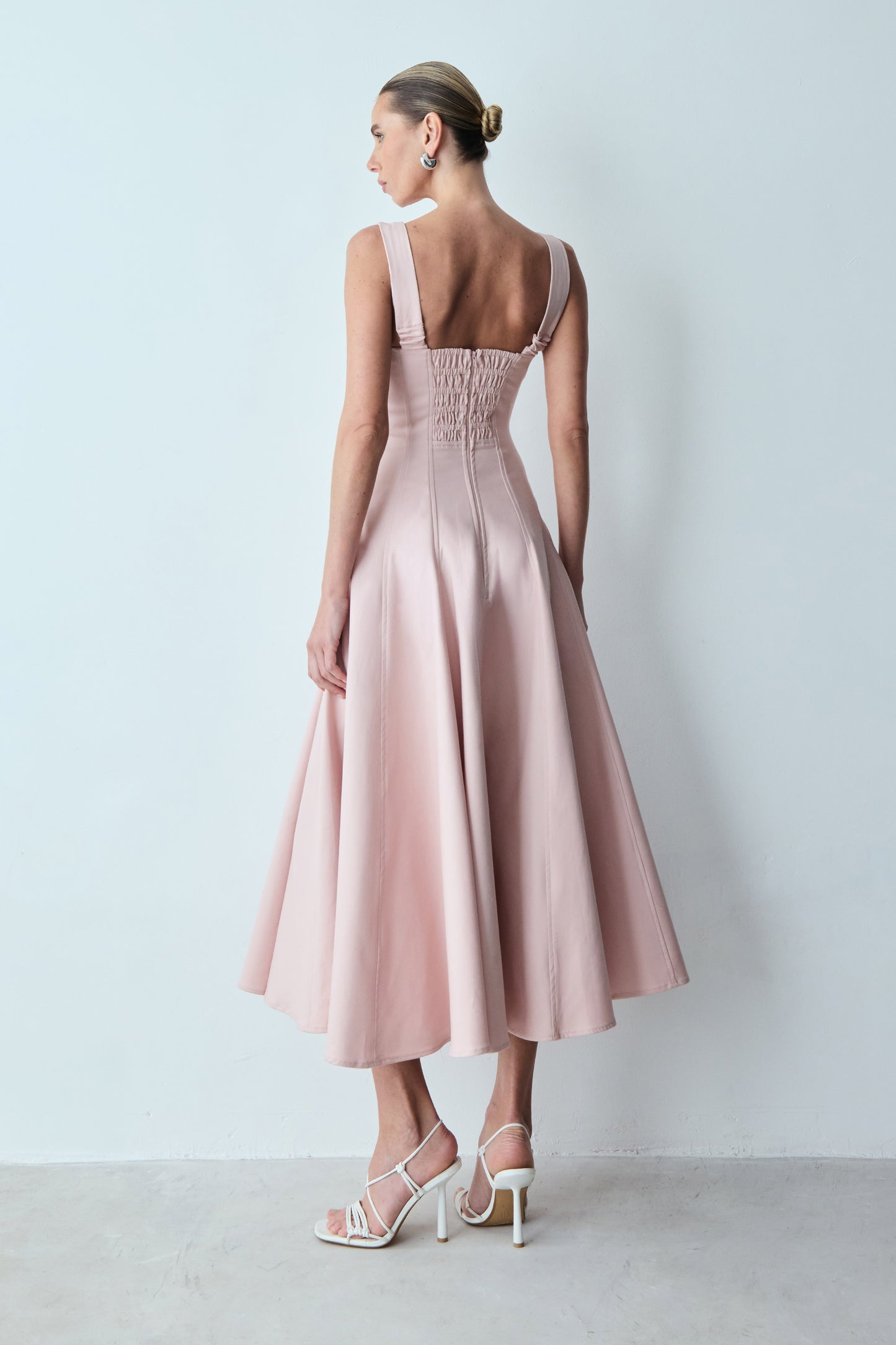 VESTIDO MIDI RECORTES PESPONTADOS E SAIA GODE ROSE