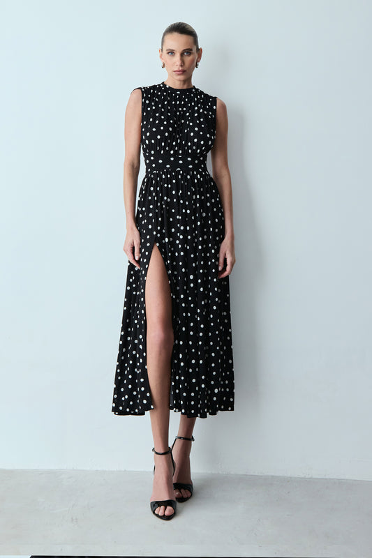 VESTIDO MIDI FRANZIDOS OMBROS COS LARGO SAIA AMPLA PRETO