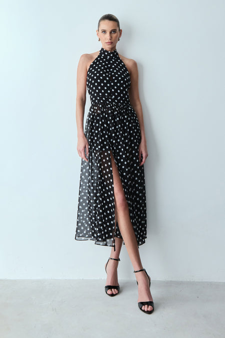 VESTIDO MIDI FRENTE UNICA POÁ PRETO