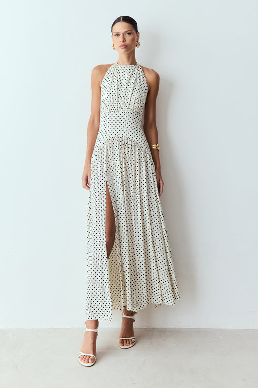 VESTIDO MIDI AMARRACAO COSTAS E PESCOCO CÓS LARGO POÁ OFF WHITE