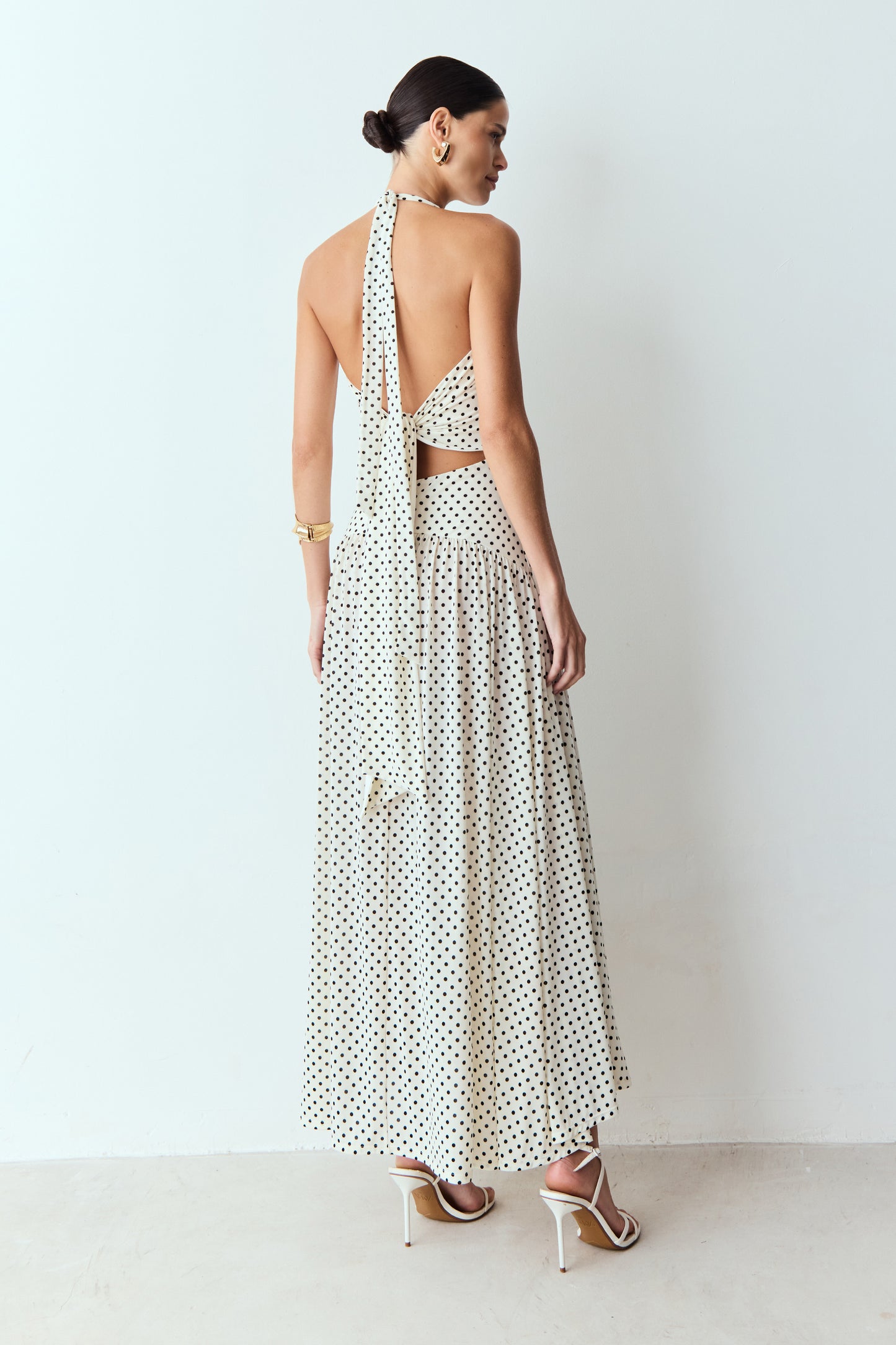VESTIDO MIDI AMARRACAO COSTAS E PESCOCO CÓS LARGO POÁ OFF WHITE