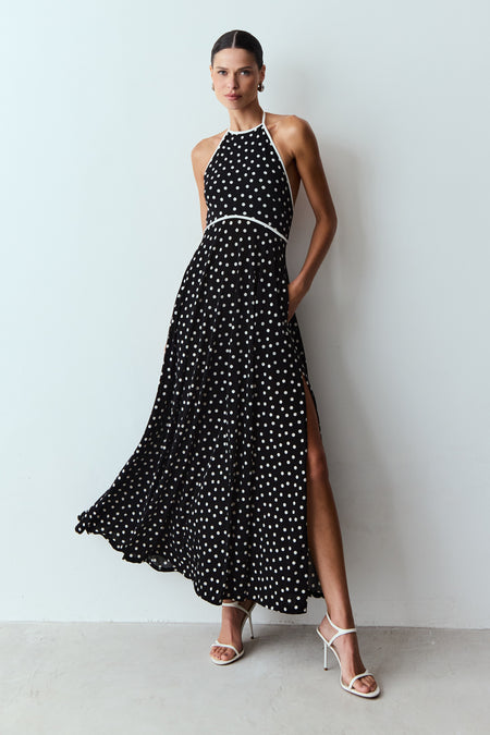 VESTIDO MIDI FRENTE UNICA COM SOBREPOSICAO BUSTO PRETO