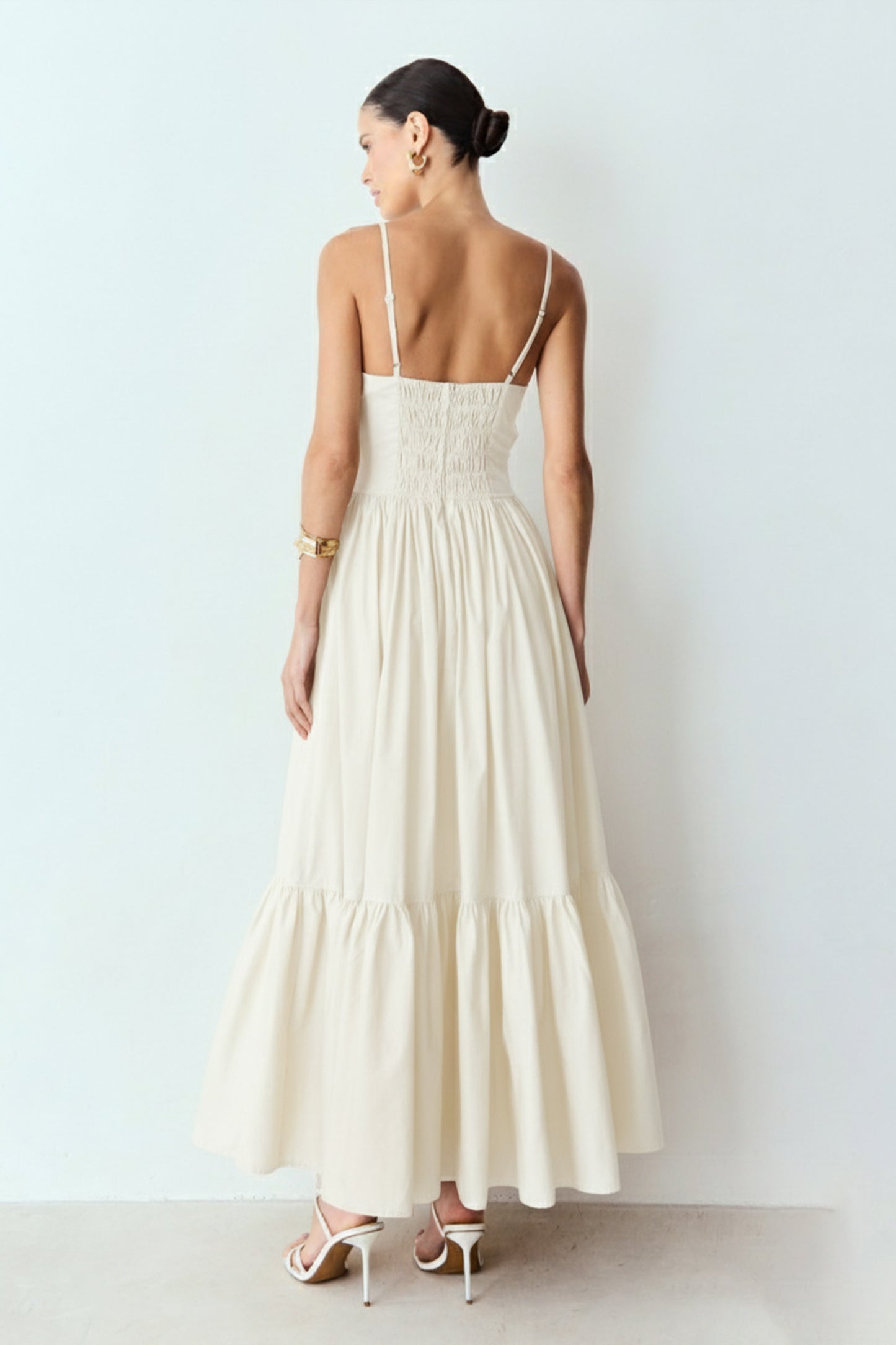 VESTIDO LONGO ABERTURA LATERAL COM RECORTE BUSTO OFF WHITE