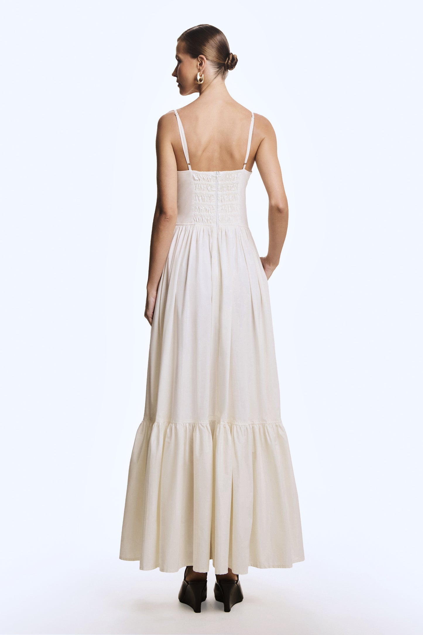 VESTIDO LONGO ABERTURA LATERAL COM RECORTE BUSTO OFF WHITE