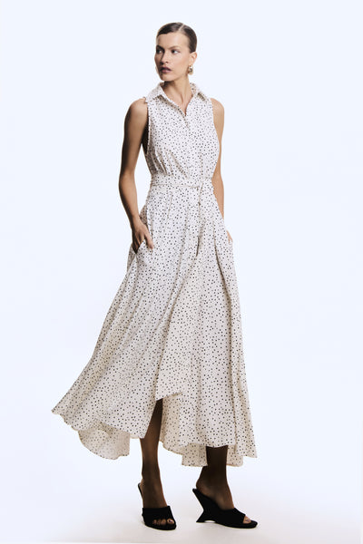 VESTIDO MIDI GOLA TRADICIONAL BOTOES FRONTAL E FAIXA OFF WHITE