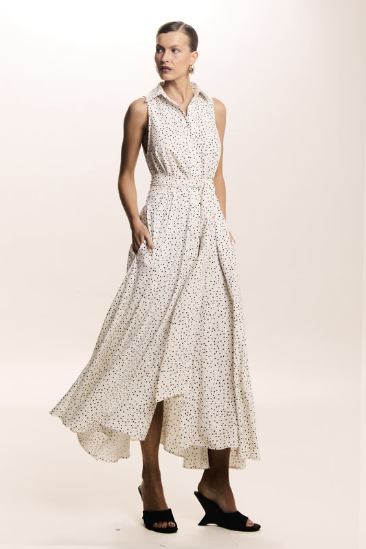 VESTIDO MIDI GOLA TRADICIONAL BOTOES FRONTAL E FAIXA OFF WHITE