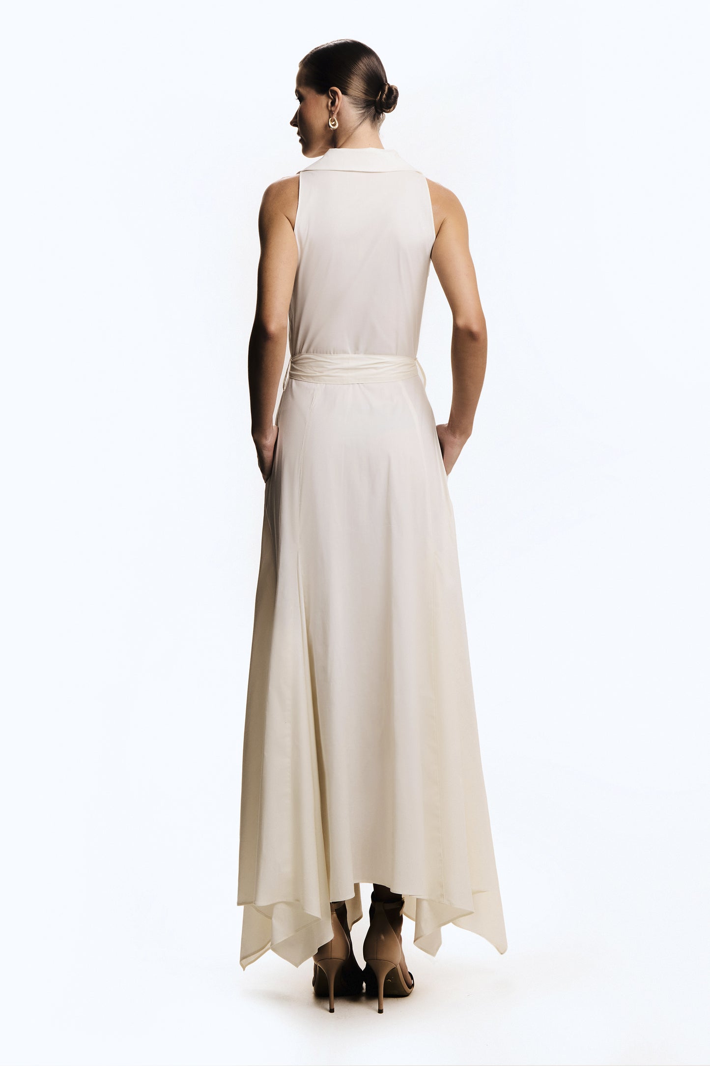 VESTIDO MIDI TRANSPASSADO COM FAIXA PARA AMARRACAO OFF WHITE