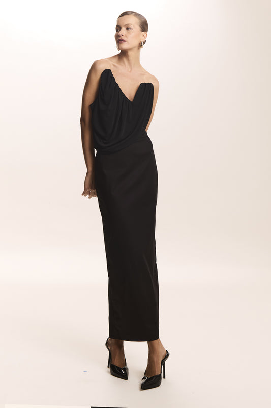 VESTIDO MIDI TOMARA QUE CAIA SOBREPOSICAO FLUIDA PRETO