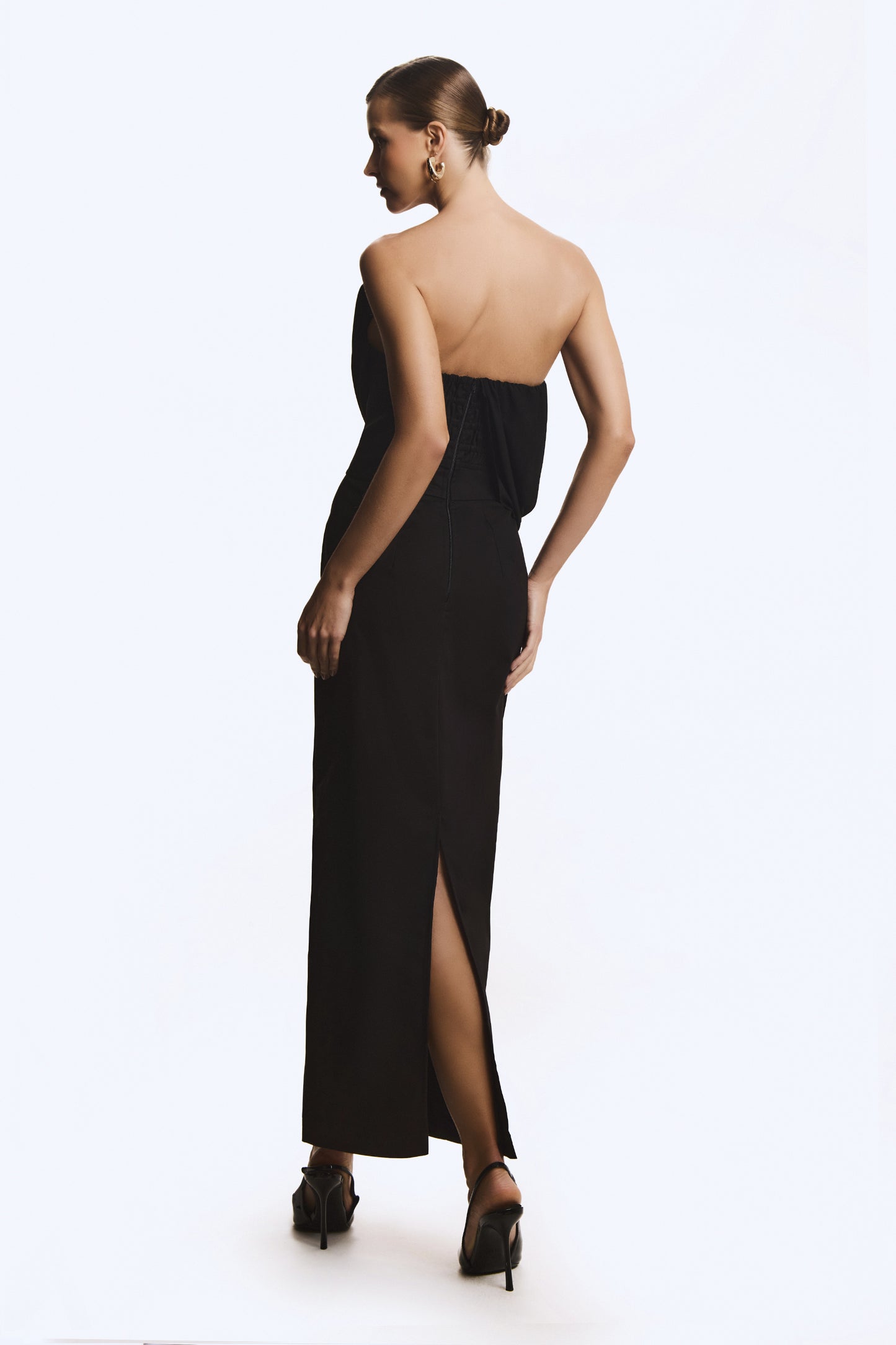 VESTIDO MIDI TOMARA QUE CAIA SOBREPOSICAO FLUIDA PRETO