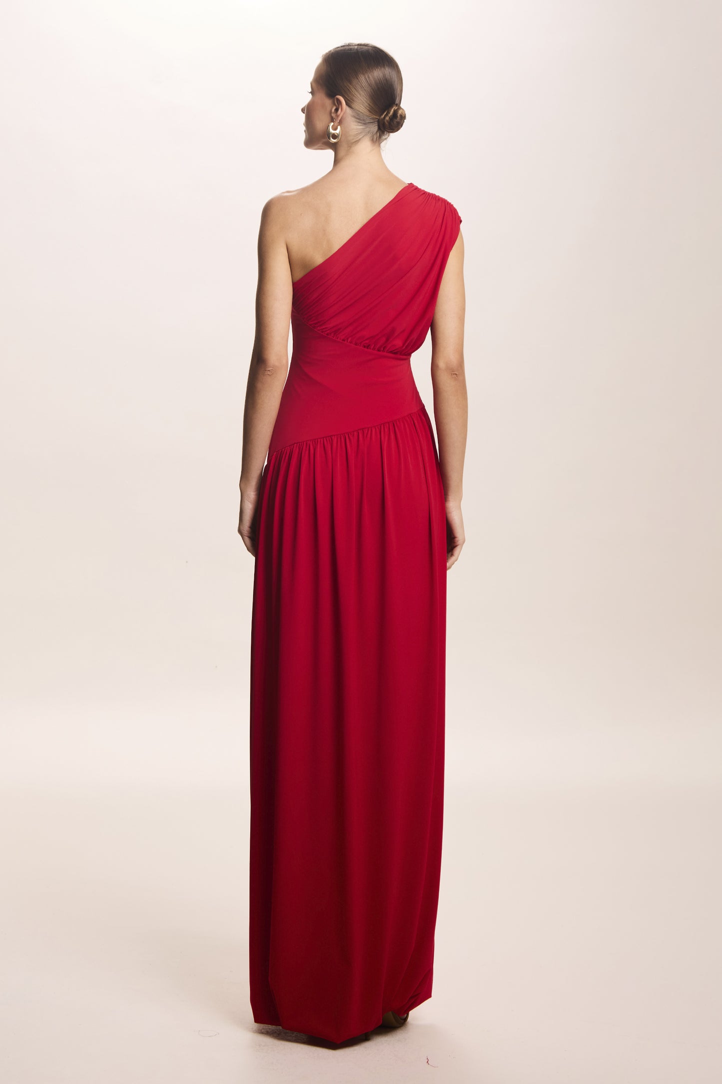 VESTIDO MIDI UM OMBRO BARRA  BALONE ASSIMETRICA VERMELHO