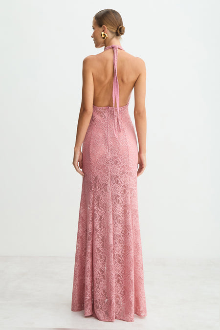 VESTIDO MIDI FRENTE UNIICA DECOTE PROFUNDO EM RENDA BLUSH