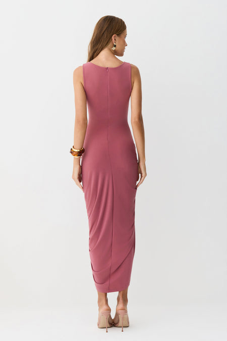 VESTIDO MIDI TORCAO COM FRANZIDOS LATERAIS E FENDA UVA