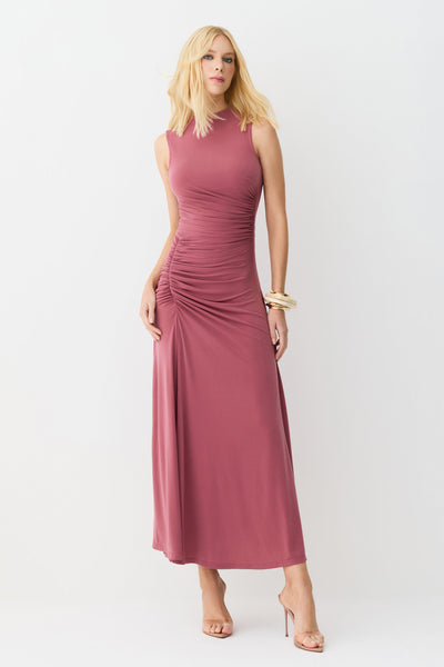 VESTIDO MIDI BARRA FLUIDA FRANZIDOS FRONTAL E LATERAL UVA