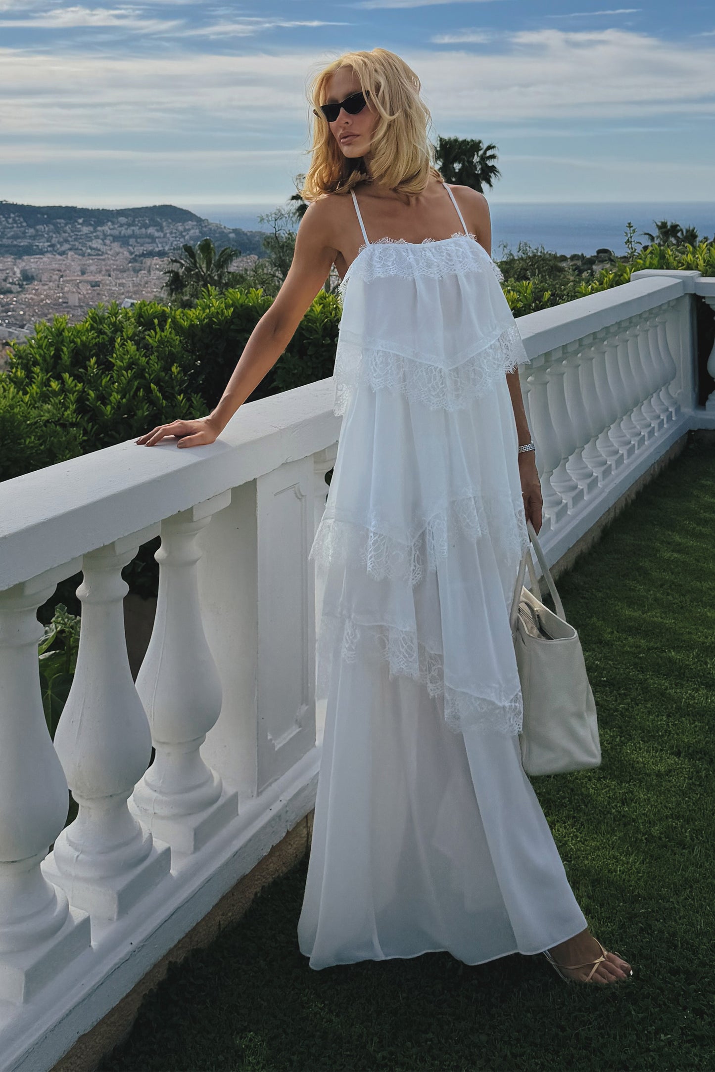 VESTIDO MIDI BABADOS COM DETALHE RENDA BARRA OFF WHITE