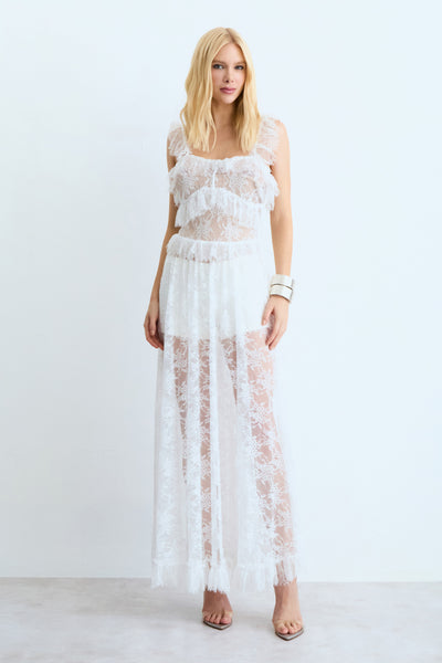 VESTIDO MIDI EM RENDA COM DETALHES ALCAS E DECOTE OFF WHITE