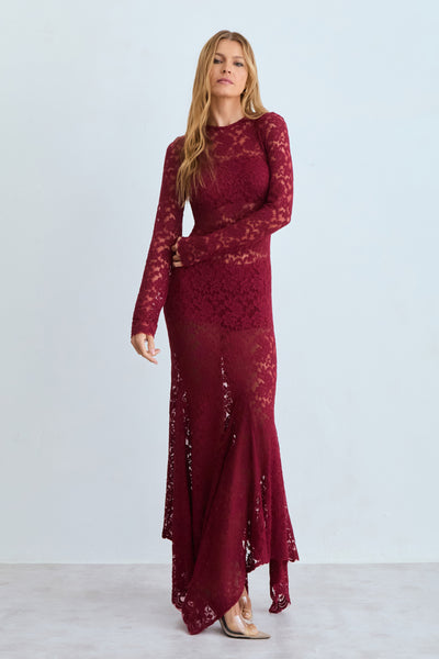VESTIDO MIDI ABERTURA COSTAS COM BARRA ASSIMETRICA VERMELHO CEREJA