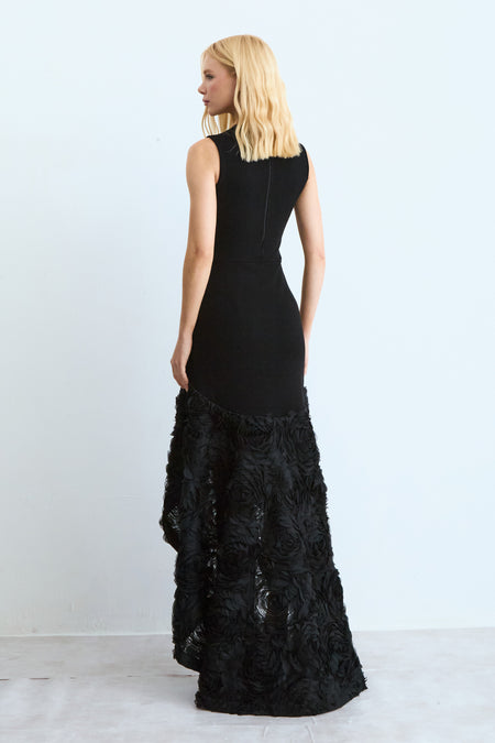 VESTIDO MULLET COM BARRA EM RENDA PRETO