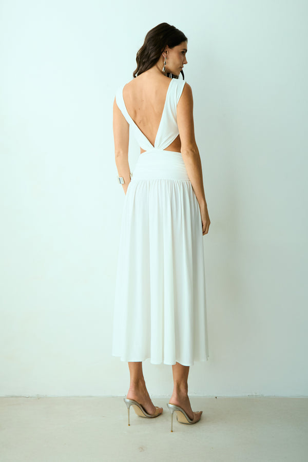 VESTIDO MIDI DECOTE V COSTAS E ABERTURAS LATERAIS OFF WHITE