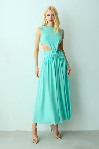 VESTIDO MIDI DECOTE V COSTAS E ABERTURAS LATERAIS VERDE BRISA