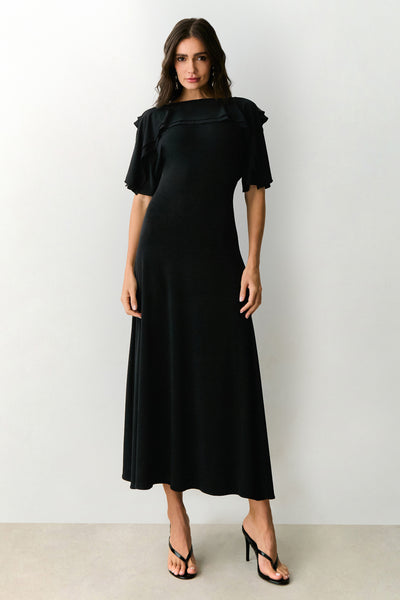 VESTIDO MIDI SOBREPOSICAO DUPLA DECOTE E COSTAS PRETO