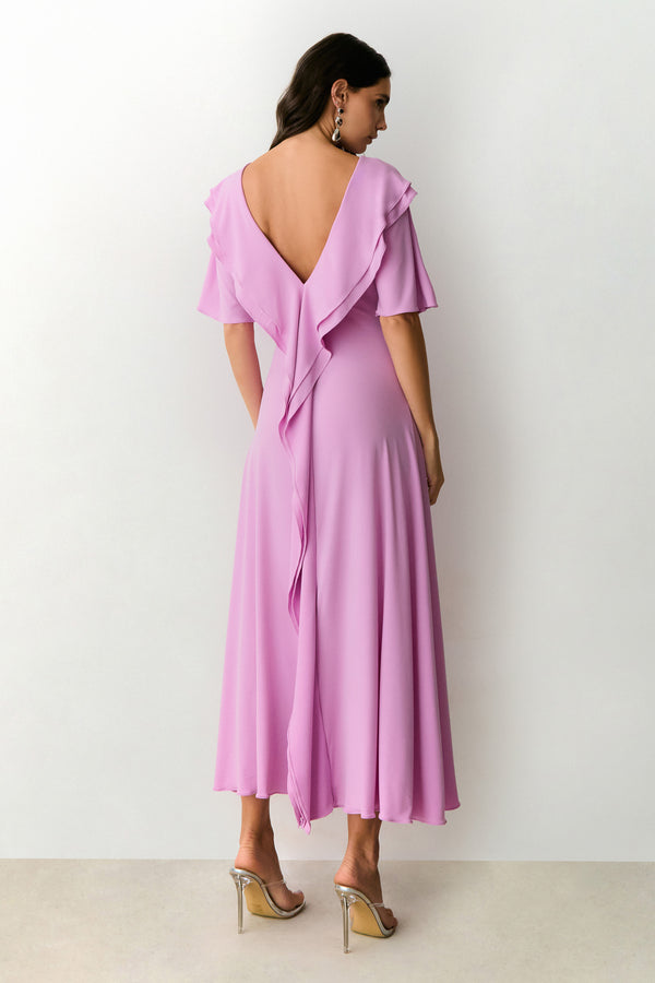 VESTIDO MIDI SOBREPOSICAO DUPLA DECOTE E COSTAS ORQUIDEA