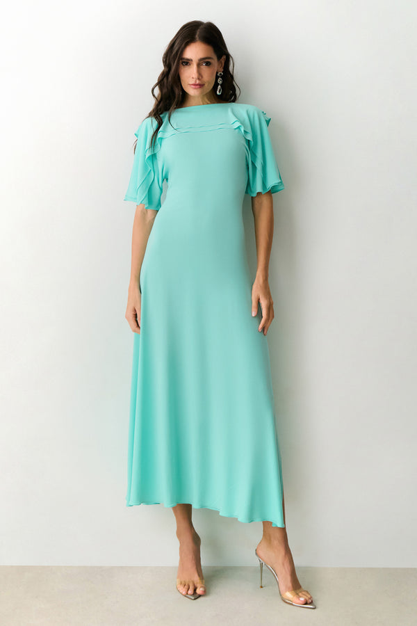VESTIDO MIDI SOBREPOSICAO DUPLA DECOTE E COSTAS VERDE BRISA