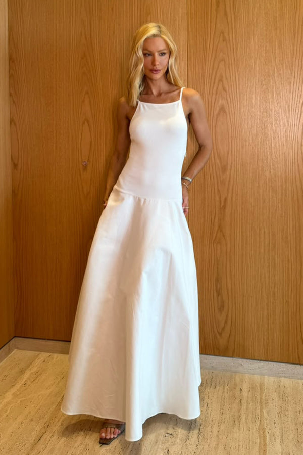 VESTIDO MIDI COSTAS ABERTAS E SAIA COM VOLUME OFF WHITE