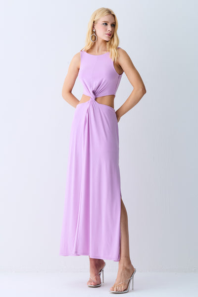 VESTIDO MIDI ABERTURA LATERAIS E TORCAO FRONTAL ORQUIDEA