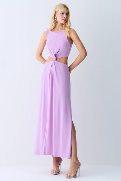 VESTIDO MIDI ABERTURA LATERAIS E TORCAO FRONTAL ORQUIDEA