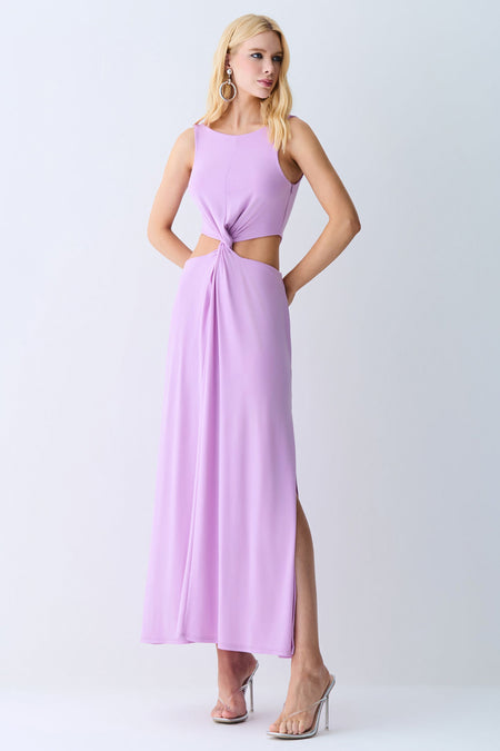 VESTIDO MIDI ABERTURA LATERAIS E TORCAO FRONTAL ORQUIDEA