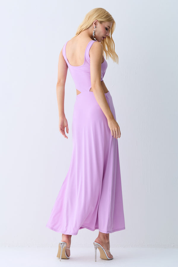 VESTIDO MIDI ABERTURA LATERAIS E TORCAO FRONTAL ORQUIDEA