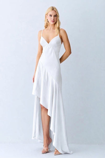 VESTIDO LONGO COSTAS E BARRA ASSIMETRICA FRENTE OFF WHITE