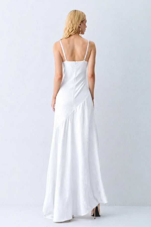 VESTIDO LONGO COSTAS E BARRA ASSIMETRICA FRENTE OFF WHITE