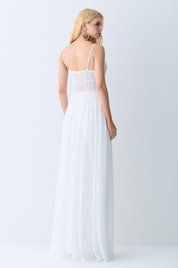 VESTIDO MIDI ALONGADO TUNICA COM AMARRACOES OFF WHITE