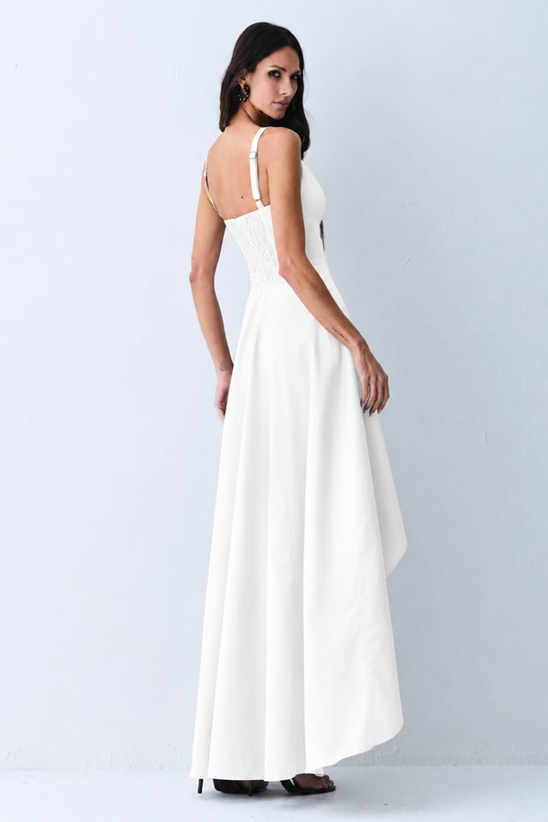 VESTIDO MULLET ESTRUTURADO COM RECORTE BUSTO E CINTURA OFF WHITE