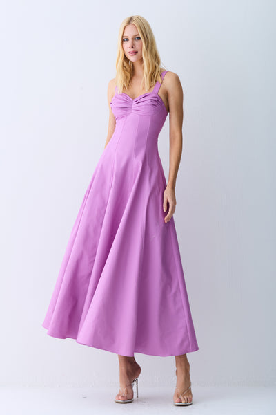 VESTIDO MIDI DRAPEADOS BUSTO E RECORTES CINTURA AZALEIA