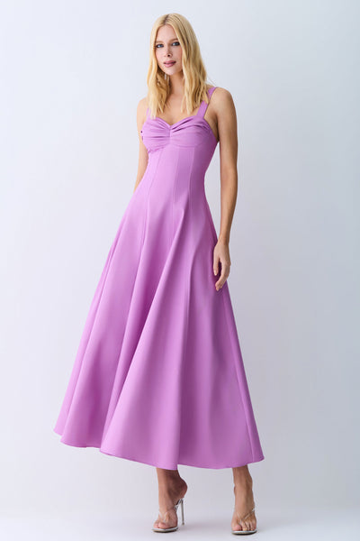 VESTIDO MIDI DRAPEADOS BUSTO E RECORTES CINTURA AZALEIA