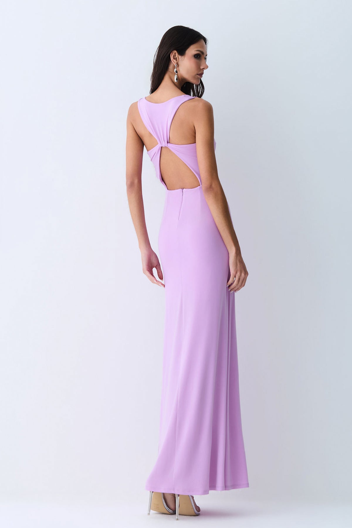 VESTIDO LONGO DECOTE V ABERTURA COSTAS E CAPA ORQUIDEA