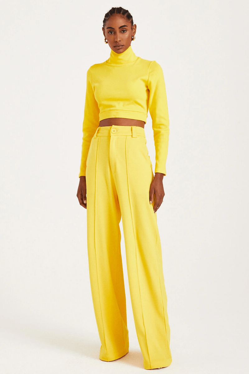 CROPPED MANGA LONGA GOLA ALTA AMARELO OURO