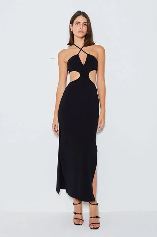 VESTIDO MIDI ALCA CRUZADA PRETO