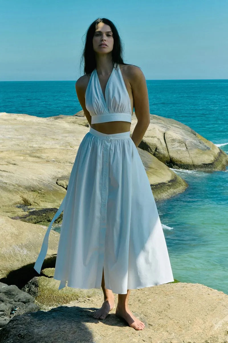 SAIA MIDI FLUIDA COM BOTÕES FRONTAIS OFF WHITE